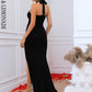 LOVE&amp;LEMONADE Sexy Black Cross Strap Halter Wrap Chest Slit A-Line Party Maxi Dress LM84344