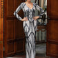 LOVE&amp;LEMONADE Sexy Black Deep V-Neck Tight-Fitting Transparent Material Geometric Fishtail Floor-Length Dress LM84076