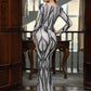 LOVE&amp;LEMONADE Sexy Black Deep V-Neck Tight-Fitting Transparent Material Geometric Fishtail Floor-Length Dress LM84076