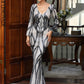 LOVE&amp;LEMONADE Sexy Black Deep V-Neck Tight-Fitting Transparent Material Geometric Fishtail Floor-Length Dress LM84076