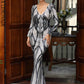 LOVE&amp;LEMONADE Sexy Black Deep V-Neck Tight-Fitting Transparent Material Geometric Fishtail Floor-Length Dress LM84076