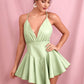 LOVE&amp;LEMONADE Sexy Black Deep V-neck Open Back Large Ruffled Elastic PU Mini Party Dress LM81380PU