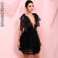 LOVE &amp; LEMONADE Sexy Black Mesh Deep V-neck Stacked Ruffled Puff Open Back Mini Party Dress LM82389