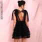 LOVE &amp; LEMONADE Sexy Black Mesh Deep V-neck Stacked Ruffled Puff Open Back Mini Party Dress LM82389