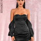 LOVE&amp;LEMONADE Sexy Black Off-The-Shoulder Tube Top Loose Sleeves Smocked Tiestring Bodycon Mini Party Dress LM81972