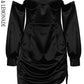 LOVE&amp;LEMONADE Sexy Black Off-The-Shoulder Tube Top Loose Sleeves Smocked Tiestring Bodycon Mini Party Dress LM81972