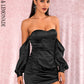 LOVE&amp;LEMONADE Sexy Black Off-The-Shoulder Tube Top Loose Sleeves Smocked Tiestring Bodycon Mini Party Dress LM81972