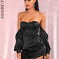 LOVE&amp;LEMONADE Sexy Black Off-The-Shoulder Tube Top Loose Sleeves Smocked Tiestring Bodycon Mini Party Dress LM81972