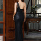 LOVE&LEMONADE Sexy Black One-Shoulder Cutout Skinny Slit Sleeveless Sequin Maxi Dress LM81921-3
