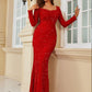 LOVE&amp;LEMONADE Sexy Black Square Neck Long Sleeve Neck Waist Sequin Fishtail Party Maxi Dress LM84211