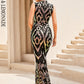 LOVE&amp;LEMONADE Sexy Black Stand Collar Sequined Tunic Sleeveless Geometric Fishtail Party Maxi Dress LM84139-1