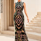 LOVE&amp;LEMONADE Sexy Black Stand Collar Sequined Tunic Sleeveless Geometric Fishtail Party Maxi Dress LM84139-1