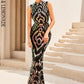 LOVE&amp;LEMONADE Sexy Black Stand Collar Sequined Tunic Sleeveless Geometric Fishtail Party Maxi Dress LM84139-1