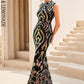 LOVE&amp;LEMONADE Sexy Black Stand Collar Sequined Tunic Sleeveless Geometric Fishtail Party Maxi Dress LM84139-1