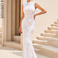 LOVE&amp;LEMONADE Sexy Black Stand Collar Sequined Tunic Sleeveless Geometric Fishtail Party Maxi Dress LM84139-1