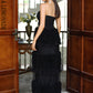 LOVE&amp;LEMONADE Sexy Black Strapless Off-The-Shoulder Mesh Lace-Trimmed Floor-Length Party Dress LM83983