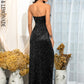 LOVE &amp; LEMONADE Sexy Black Tube Top Ruffled Whit Split Elastic Sequins Party Maxi Dress LM82032