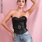 LOVE &amp; LEMONADE Sexy Black Tube Top Support Elastic PU Top (With Belt) LM82250