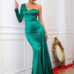 LOVE&amp;LEMONADE Sexy Black V-Neck Wrap Chest One-Shoulder Slit Streamer Fitted Party Dress LM83946