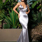LOVE&amp;LEMONADE Sexy Blue Deep V-Neck Open Back Slim Flash Material Long Dress LM81222