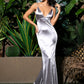 LOVE&amp;LEMONADE Sexy Blue Deep V-Neck Open Back Slim Flash Material Long Dress LM81222
