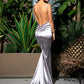 LOVE&amp;LEMONADE Sexy Blue Deep V-Neck Open Back Slim Flash Material Long Dress LM81222