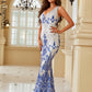 LOVE&LEMONADE Sexy Blue Deep V-Neck Sleeveless Sequined Geometric Fishtail Party Maxi Dress LM84242