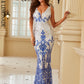 LOVE&LEMONADE Sexy Blue Deep V-Neck Sleeveless Sequined Geometric Fishtail Party Maxi Dress LM84242