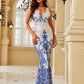 LOVE&LEMONADE Sexy Blue Deep V-Neck Sleeveless Sequined Geometric Fishtail Party Maxi Dress LM84242