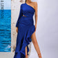 LOVE&amp;LEMONADE Sexy Blue Off-Shoulder Side Whit Split Cut Out Ruffled Long Sleeve Maxi Dress LM82202-1