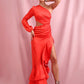 LOVE&amp;LEMONADE Sexy Blue Off-Shoulder Side Whit Split Cut Out Ruffled Long Sleeve Maxi Dress LM82202-1