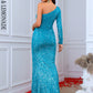 LOVE&amp;LEMONADE Sexy Blue One-Shoulder Open-Back Slit Sequin Body-Hugging Party Maxi Dress LM84192