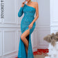 LOVE&amp;LEMONADE Sexy Blue One-Shoulder Open-Back Slit Sequin Body-Hugging Party Maxi Dress LM84192