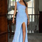 LOVE&amp;LEMONADE Sexy Blue One Shoulder Slant Neck Sequin Slim Fit Slit Open Back Party Maxi Dress  LM84402