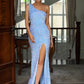 LOVE&amp;LEMONADE Sexy Blue One Shoulder Slant Neck Sequin Slim Fit Slit Open Back Party Maxi Dress  LM84402