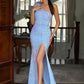 LOVE&amp;LEMONADE Sexy Blue One Shoulder Slant Neck Sequin Slim Fit Slit Open Back Party Maxi Dress  LM84402