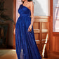 LOVE&amp;LEMONADE Sexy Blue One-Shoulder Sleeveless A-Line Elastic Sequin Party Maxi Dress LM82406