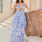 LOVE&amp;LEMONADE Sexy Blue Sleeveless Deep V-Neck Cutout Tunic Beach Long Dress LM84341