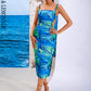 LOVE&amp;LEMONADE Sexy Blue Sling Cutout Swirl Panel Party Midi Dress AD03895-BLUE