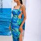 LOVE&amp;LEMONADE Sexy Blue Sling Cutout Swirl Panel Party Midi Dress AD03895-BLUE