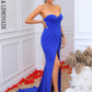 LOVE&amp;LEMONADE Sexy Blue Tube Top Backless Sleeveless Corset Slit Mopping Party Maxi Dress LM84346