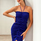 LOVE&amp;LEMONADE Sexy Blue Tube Top Elastic Body Drawstring Bodycon Mini Dress LM82720-A