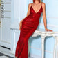 LOVE&amp;LEMONADE Sexy Crimson V-Neck Open Back Bodycon Elastic Sequin Prom Maxi Dress LM81222-B