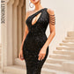 LOVE&amp;LEMONADE Sexy Cutout One Shoulder Body Dress Pink Reflective Fishtail Maxi Dress LM84112