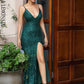 LOVE&amp;LEMONADE Sexy Deep Green Silver Elastic Sequins Whit Split Maxi Dress LM81222-6
