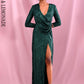 LOVE&amp;LEMONADE Sexy  Deep Green V-neck Draped Elastic Sequins Cross Open bodycon Long Sleeve Party Maxi Dress LM82188
