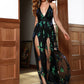 LOVE&amp;LEMONADE Sexy Deep V-Neck Big Backless A-Line Whit Split Sequin Maxi Dress LM99073