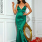 LOVE&amp;LEMONADE Sexy Deep V-Neck Green Corset Sleeveless Slings Open Back Fishtail Party Long Dress LM84276