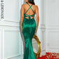 LOVE&amp;LEMONADE Sexy Deep V-Neck Green Corset Sleeveless Slings Open Back Fishtail Party Long Dress LM84276