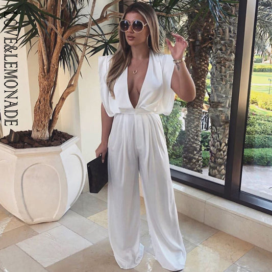 LOVE&amp;LEMONADE Sexy Deep V-Neck Open Back Loose Wide Leg Shape Jumpsuit LM82918